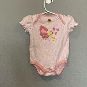 John Deere Pink and Yellow Bodysuit with Chicken Graphic